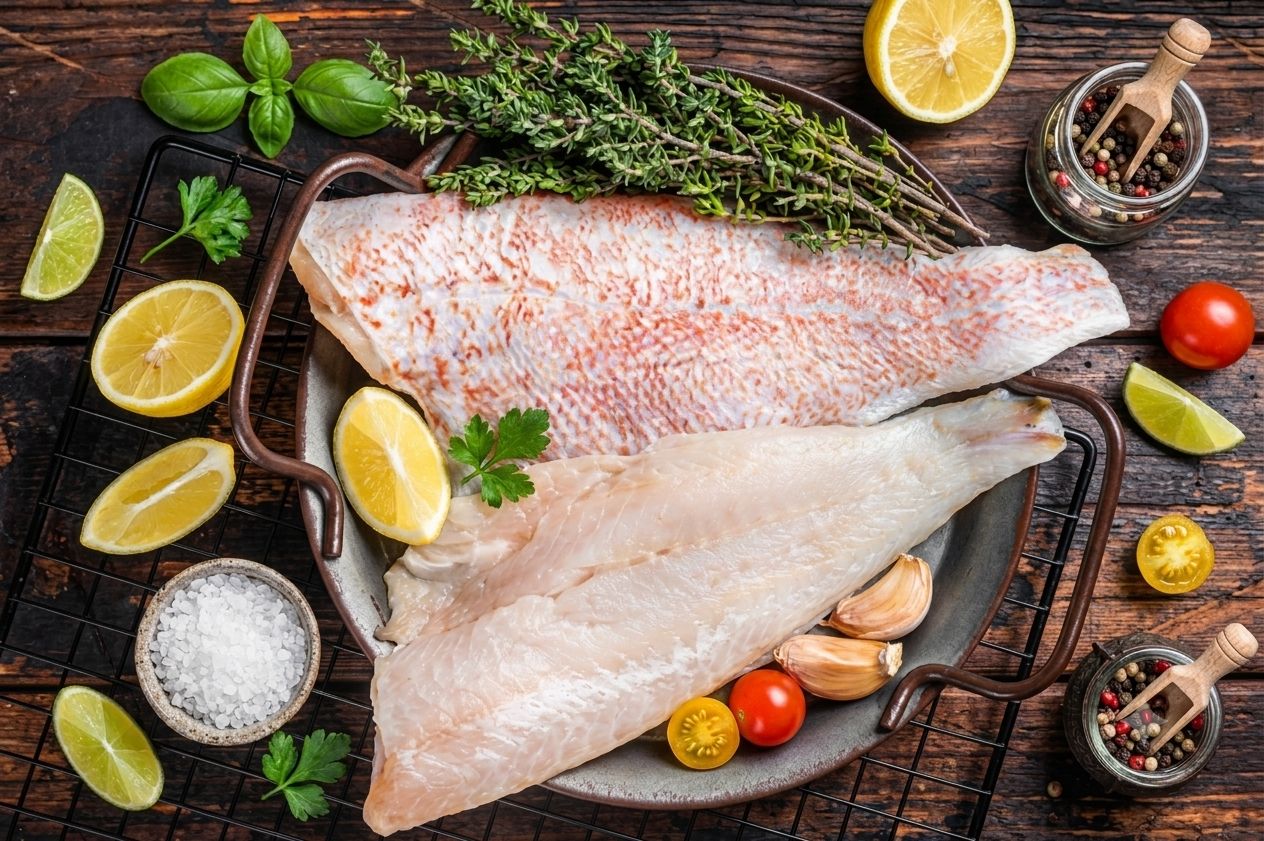Fresh fish fillets on a board