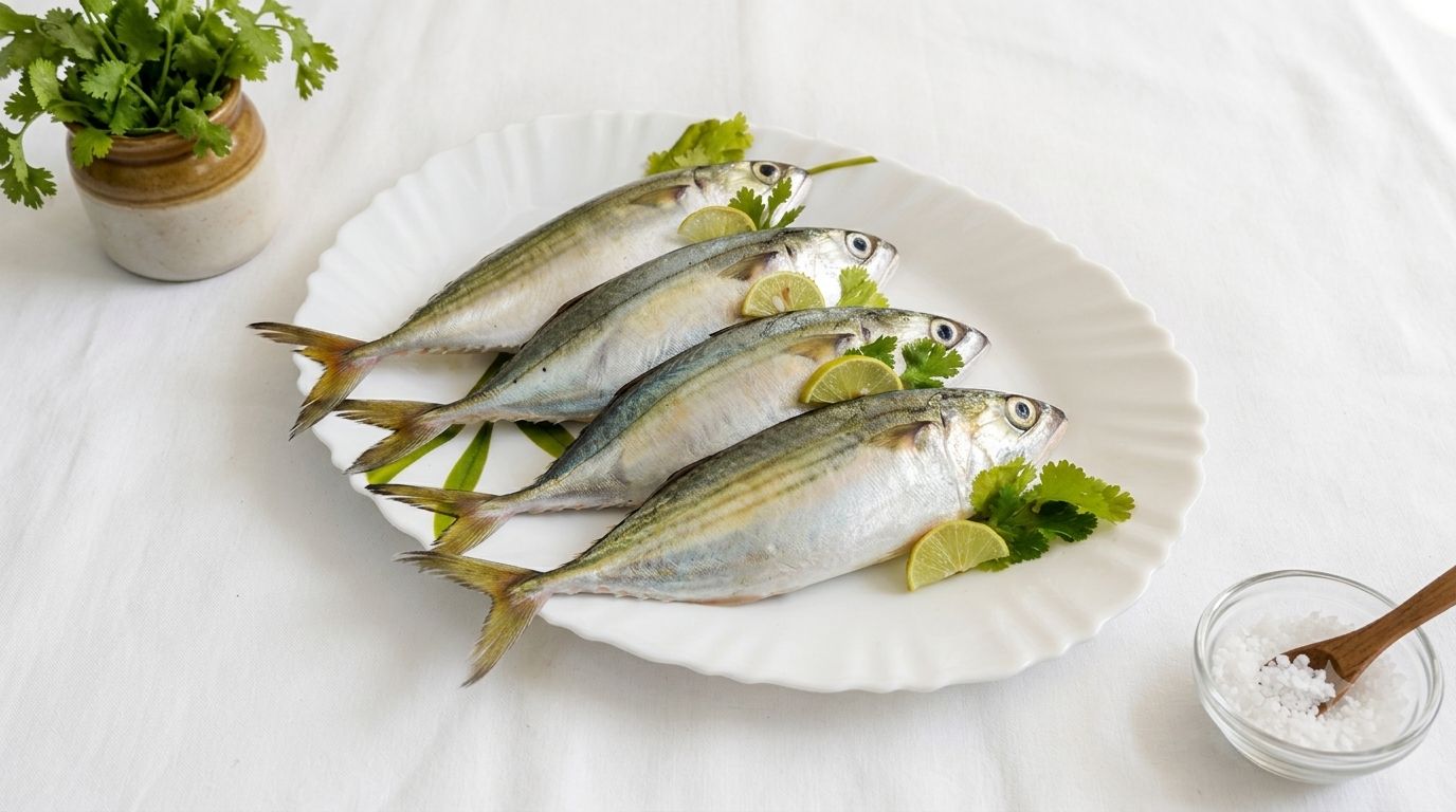 Fresh mackerel on a plate with lime