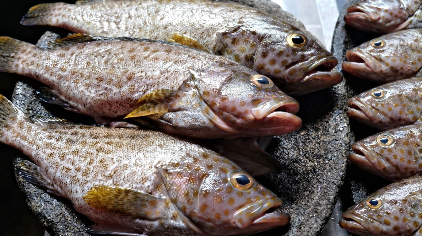 Whole reef cod packed on ice